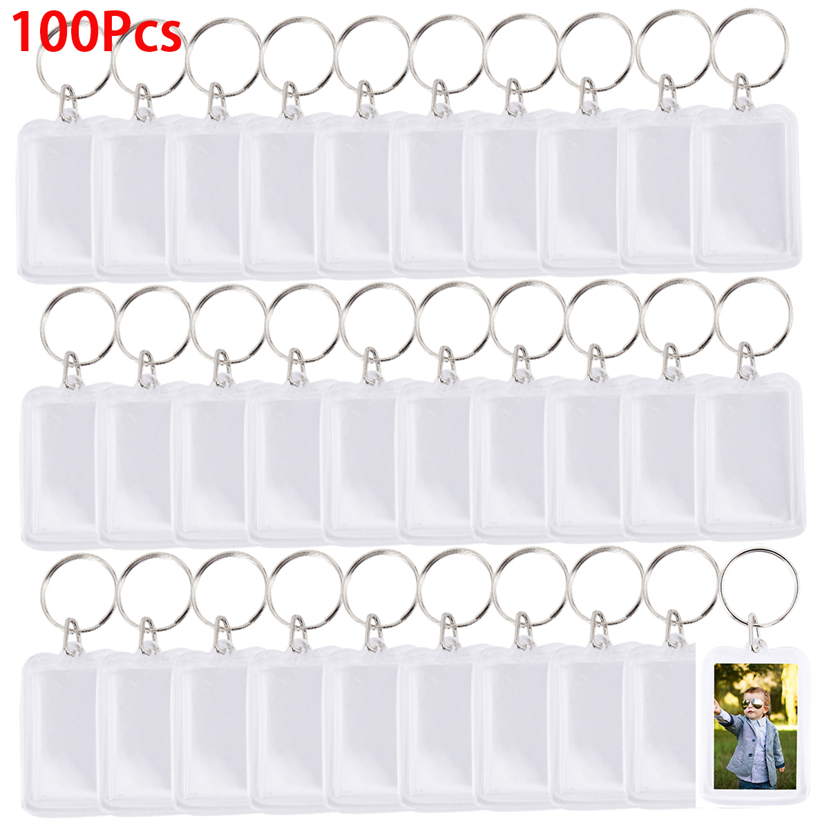 100 stuks blanco foto sleutelhangers acryl blanco foto invoegen sleutelhanger dubbelzijdig duidelijke sleutelhanger fotohouder DIY feestgast
