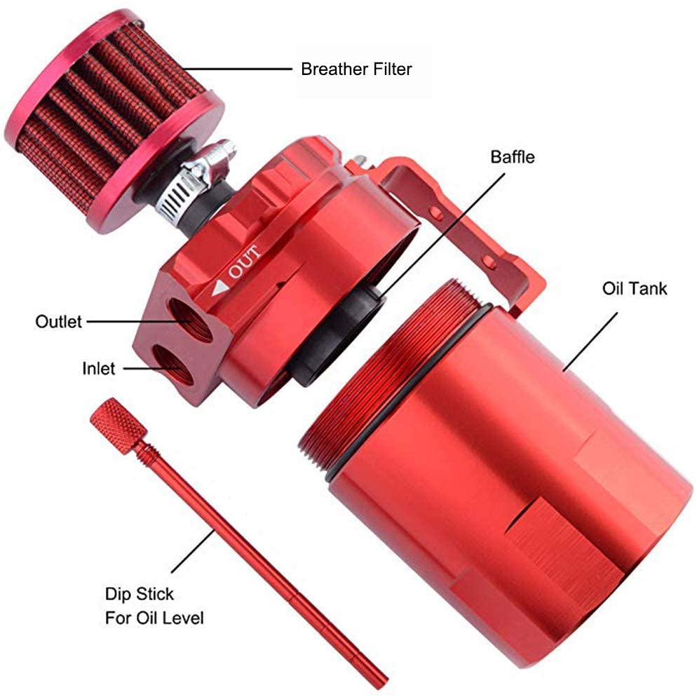 Universal Car Oil Catch Can Tank Kit Baffled Reservoir Fuel Tank 300ml with Parts Air Filter Baffled Tank Aluminum Oil CatchCcan