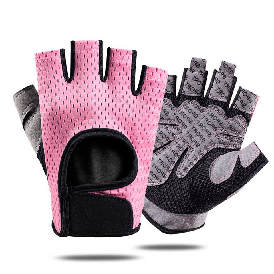 Guanti Fitness traspiranti sollevamento pesi per esercizi pesanti Sport guanti da palestra donna Body Building mezzo dito antiscivolo: Pink / S