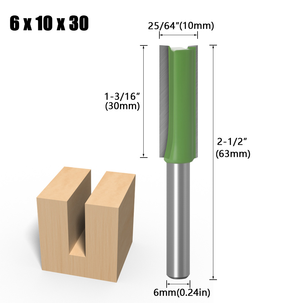1/4 zoll 6mm Schaft Gerade Bit Fräser Einzigen Doppel Flöte Holz Schneider Hartmetall Router Bit Holzbearbeitung Werkzeug set: 6x10x30mm