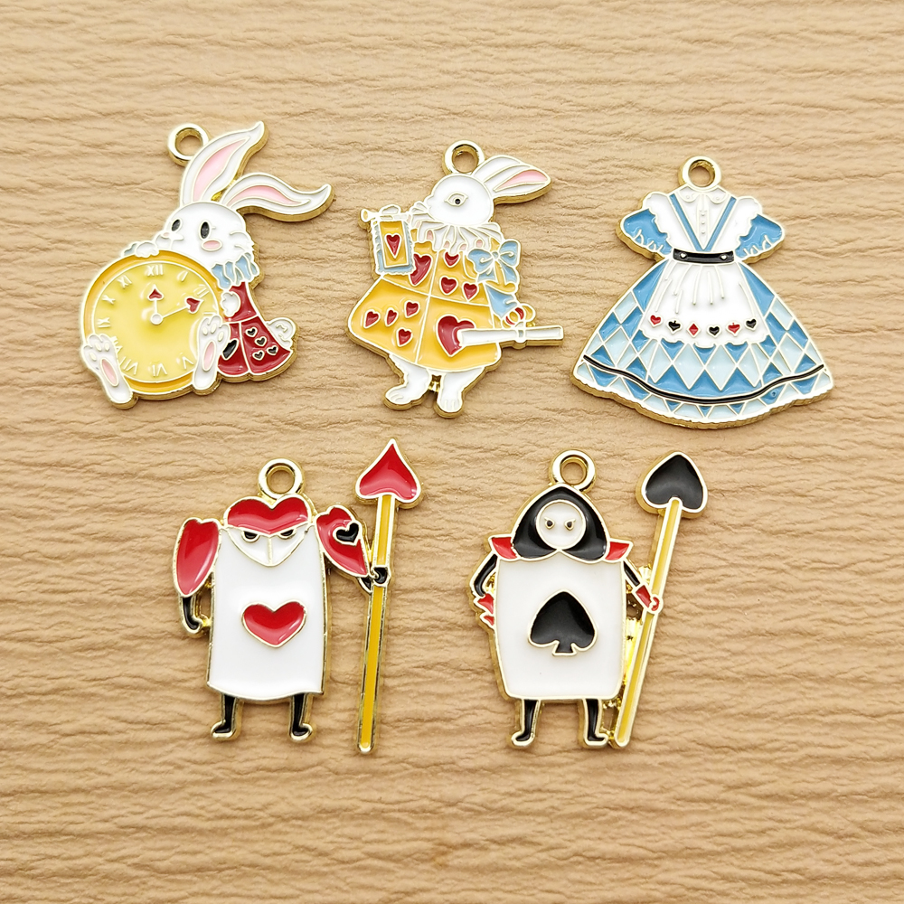 Alice Lapin Dessin Animé Horloge Charme, Accessoires De Bijoux, Boucle D'oreille En Émail, Pendentif, Bricolage, Fournitures De Direction, Alliage De Métal Plaqué Or, 10Pcs: Rhodium plaqué