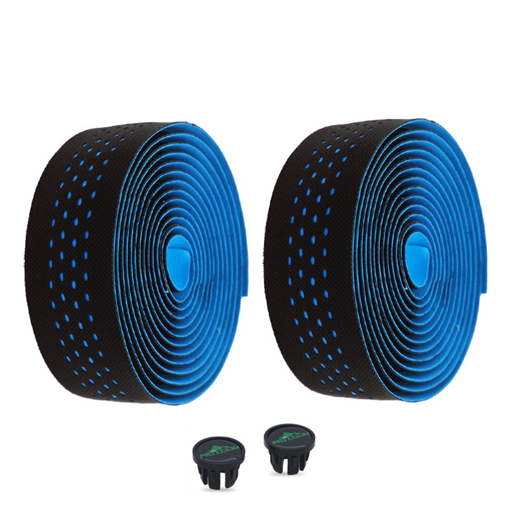 1 Pair Anti-slip Road Bike Handlebar Tap Soft EVA Bicycle Handle Bar Strap Perforated Bicycle Handel Bar Tapes with 2 Bar Plugs: Blue