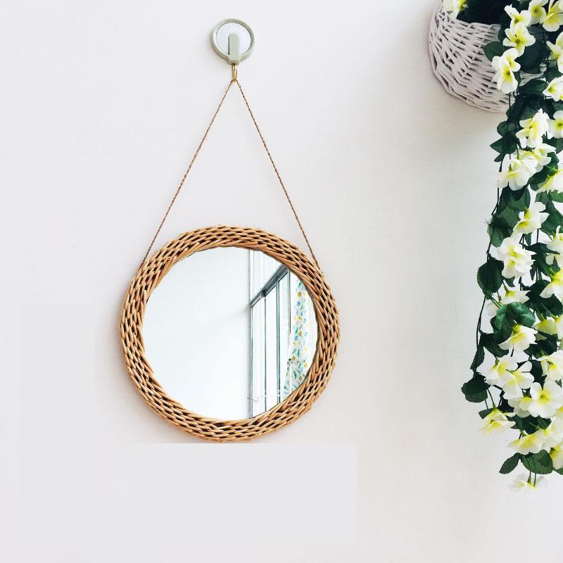 Accroche-miroir mural décoratif en rotin | Cadre en osier, style cosmétique, Unique, motif rétro, tendance