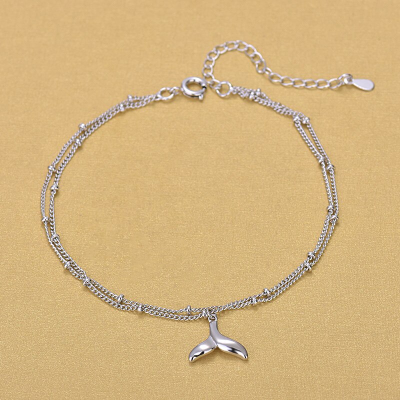 Korean Style 925 Sterling Silver Multi Layer Chain Anklets Fish Tail Charm Anklets Jewelry For