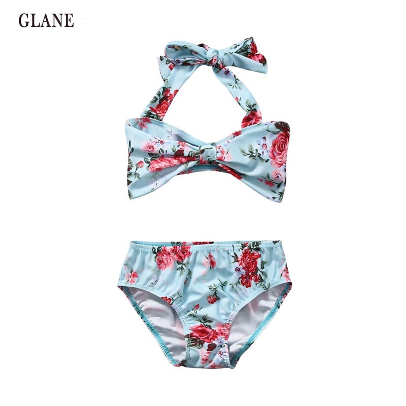 Cute Flowers Sailor Child Bikini swimsuit swimwear high waisted bathing suit for kids baby girls Biquini children swimwear