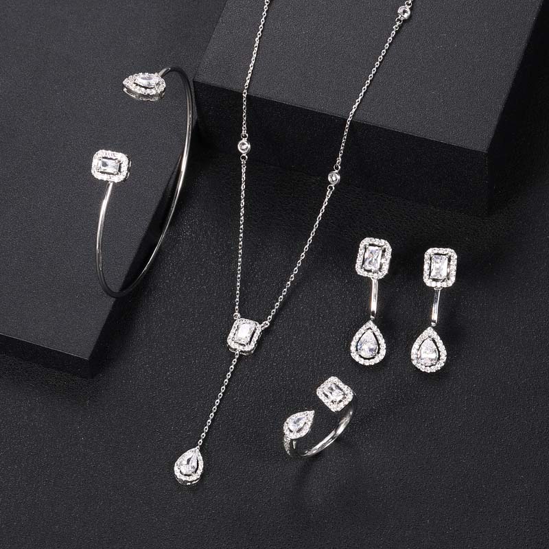 Janekelly 4 pièces de mariée zircone ensembles de bijoux complets pour la fête des femmes, luxe Dubai Nigeria CZ cristal ensembles de bijoux de mariage