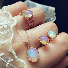 Vintage Opal Sieraden Sets Voor Vrouw Hanger Kettingen Choker Water Oorbellen & Ring Goud Kleur Bohemen Bruiloft Sieraden