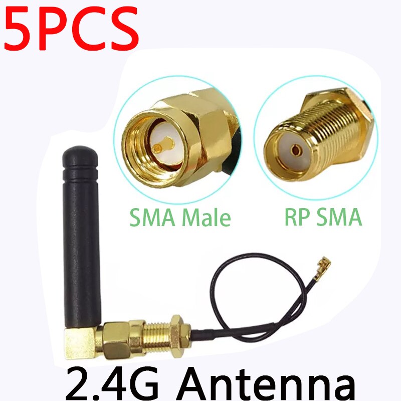 2.4Ghz antenna wifi 2~3dbi SMA male 2.4G antena wi fi antenne Zigbee Small Size aerial + PCI U.FL IPX to RP-SMA Pigtail Cable: 5PCS MC