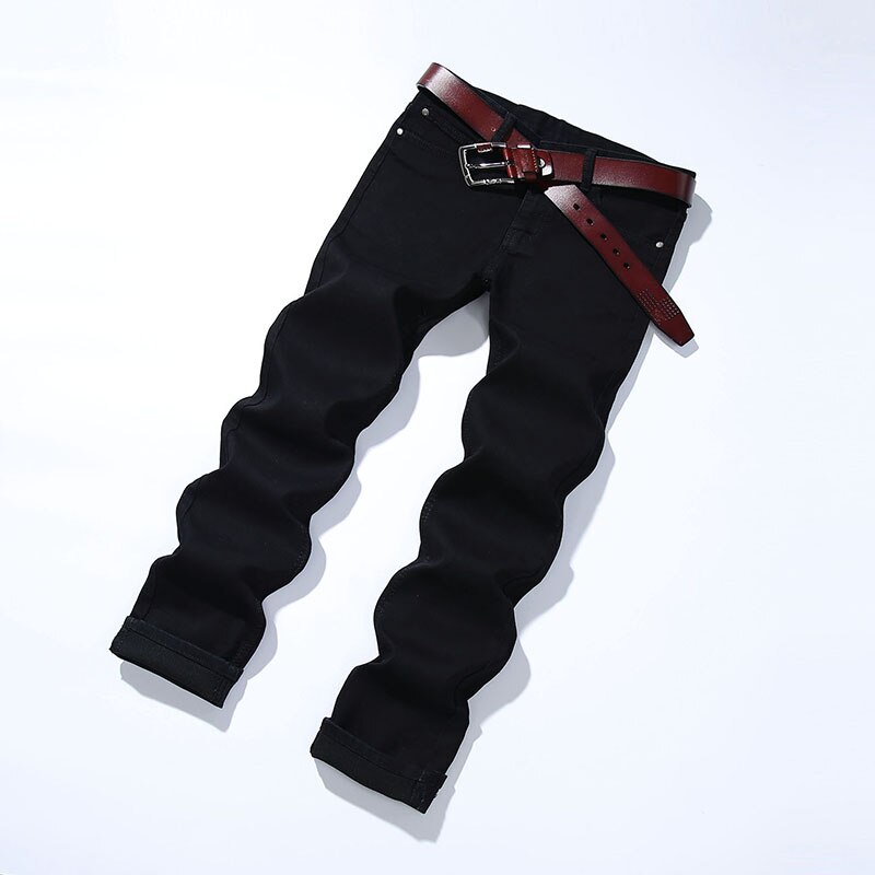 Skinny jeans herr klassiska manliga elastiska raka svarta jeansbyxor slim fit stretch jeans