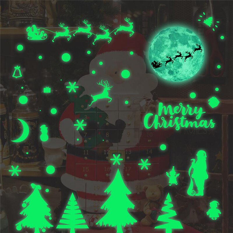Lichtgevende Kerstboom Muursticker Vrolijk Kerstfeest Glow Sticker Kerstboom Elanden Muur Raam Sticker Decoratie Muur Sticker