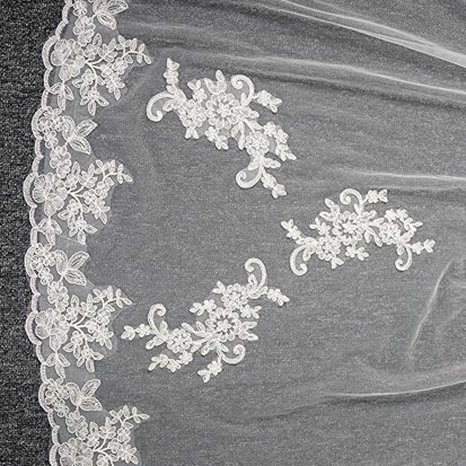 Eleganter 3M-Brautschleier mit Spitzenapplikation bin Rand, einlagig, weicher Tüll, Hochzeitsaccessoires für Frauen, Party
