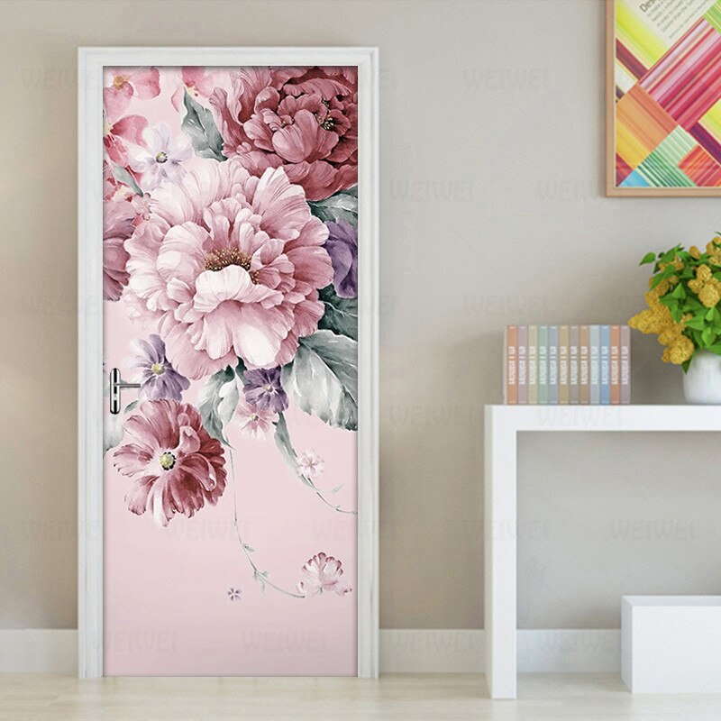 Pastorale Bloemen Bloemen Deur Sticker Muurschildering Creatieve Diy Zelfklevende Muurstickers Behang Woonkamer Slaapkamer Deur Decoratie: 77x200 cm