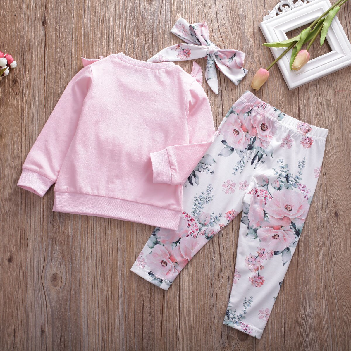 Focalisat ensemble de vêtements 3 pièces pour filles | Haut à manches longues, pantalon, bandeau, ensemble de vêtements pour 6-24 mois
