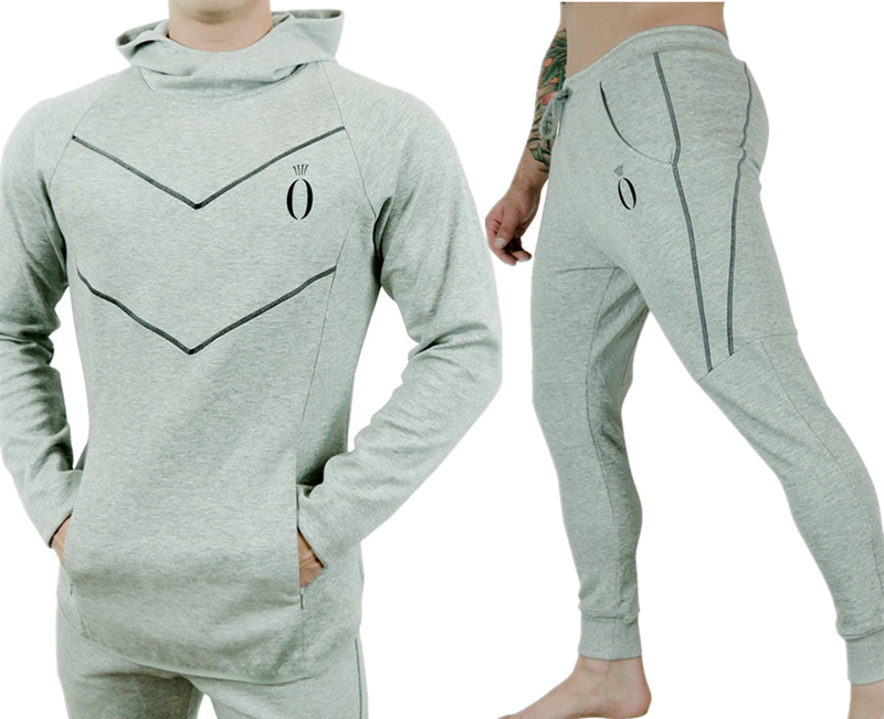 Männer Laufen Sport Anzug Sweatshirt/Jogginghose Fitnessstudio Fitness Ausbildung Hoodies und Hosen 2 teile/sätze Männlichen Joggen Sport Trainingsanzug: grau(setzt) / L