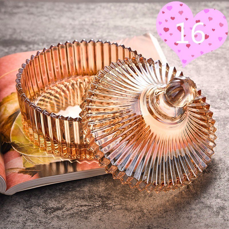 Retro Colorful Crystal Glass Jar With Cover Candle Holders Candy Bar Candlestick Velas Pot Candle Making Supplies Wax Container: No.16