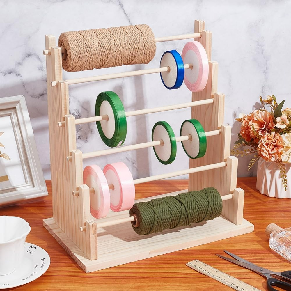 Uk Ribbon Rack 6-Tier Wooden Ribbons Organizer Rack Burlywood Rib... – Grandado