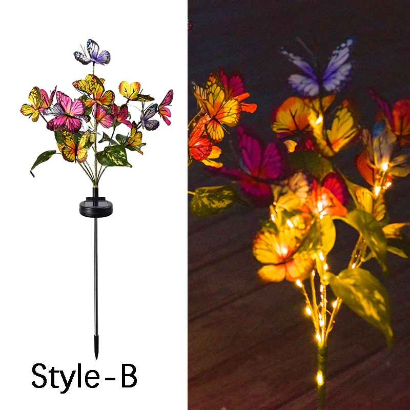 LED Simulation Butterfly Sunflower Outdoor Solar Light Garden Summer Landscape Lighting Camping Wedding Party Decor Lawn Lamp: green