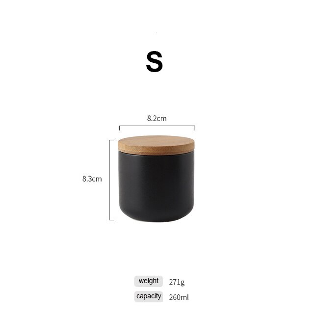 Jarra de cerámica sellada de estilo nórdico para almacenamiento de café, té y cocina, a prueba de polvo, para condimentos sólidos con tapa de Bambú: S-black