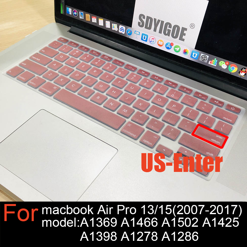 Laptop keyboard cover For macbook Pro13 Retian A1502A1425 15Pro A1398 Air13 A1466 A1369 Silicon Keyboard Cover protective film: US-rose