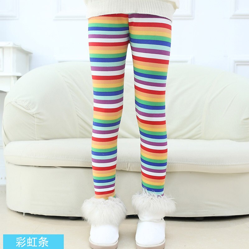 Leggings con estampado Floral para niños y niñas, pantalones pitillo cálidos para Primavera, invierno,: A-Rainbow Stripe