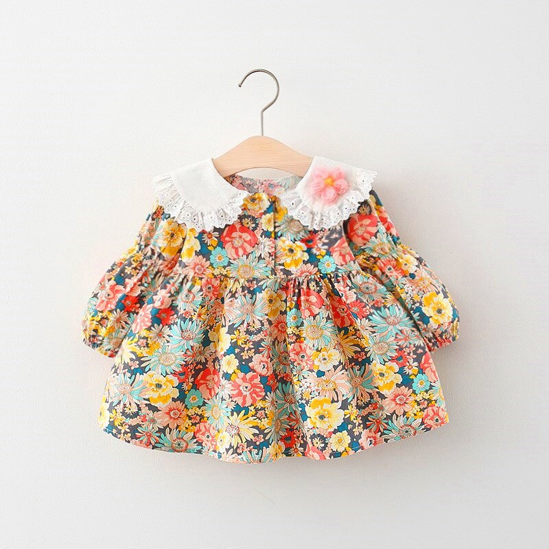 2022 nuovi abiti a maniche lunghe autunnali ragazze da 1 a 4 anni fiori floreali abiti per bambini per ragazze vestiti per bambini in cotone ragazza: YELLOW / 12m