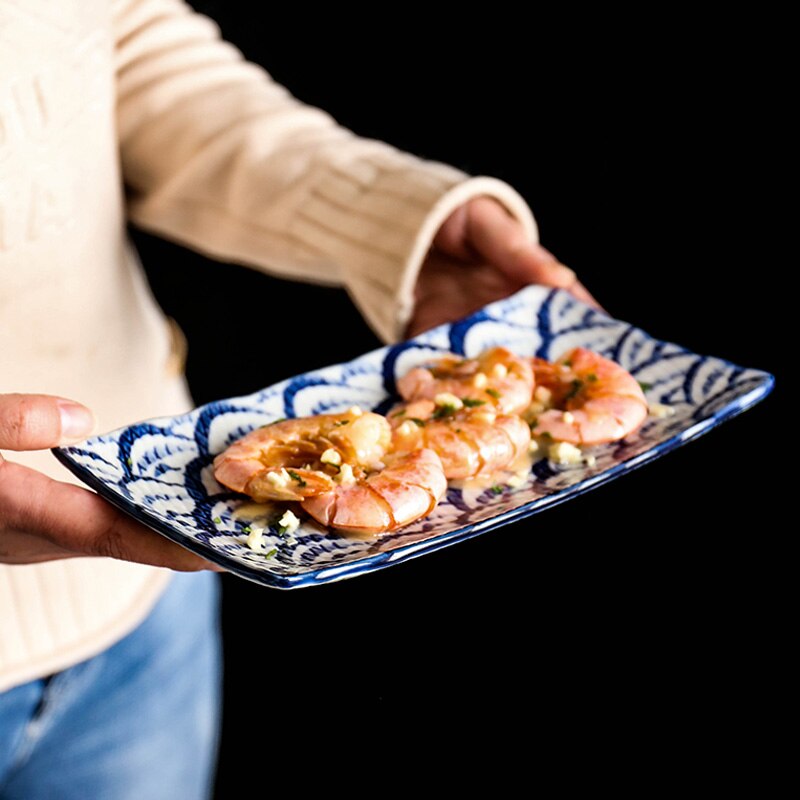 Kreative Japanische Keramik Platte Hand-Gemalt Unterglasur Rechteck Nachtisch Obst Sushi Platte Knödel Gericht Haushalt Geschirr