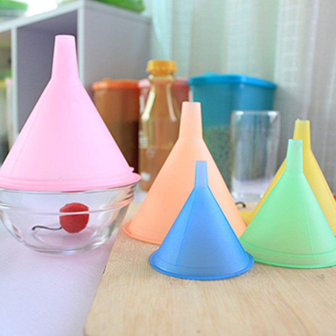 Colorful Plastic Funnel Small Medium Large Variety Liquid Oil Kitchen Set