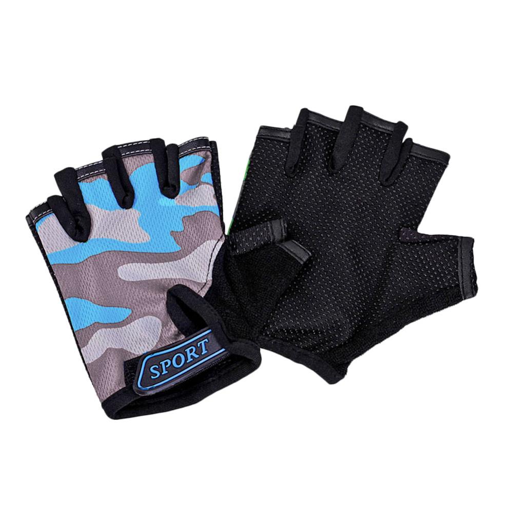 Children Cycling Half Finger Bicycle Gloves High Elastic Non-slip Child Kid Bike Gloves Riding Outdoor Camouflage Equipment: Camouflage blue