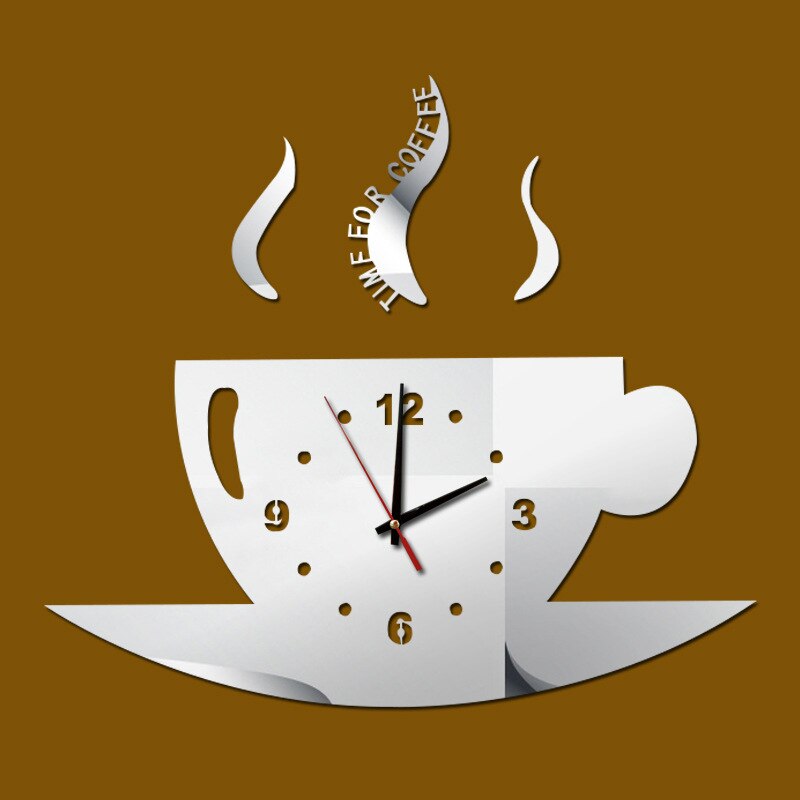 Large Wall Clock 3D Coffee Cup DIY Silent Wall Sticker Clock Wall Clocks Decor Adhesive Acrylic Room Living Mirror Home Self: A3
