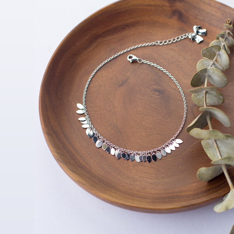 XMD 100% 925 Sterling Silber Armbinde Schmuck Oval Blätter Quaste S925 Fußkettchen Kette Geburtstag für Mädchen Dame