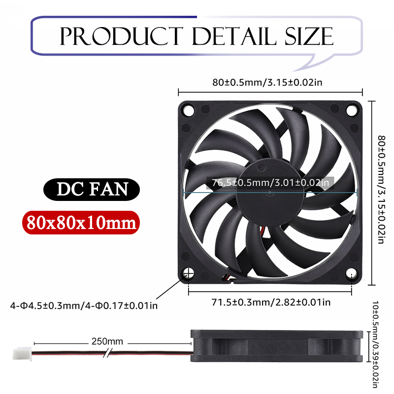 Gdstime 80mm Fan DC 5V 12V 24V 80x80x10MM Brushless Cooling Fan 8010 Double Ball Cooler 8CM Axial Fan for PC Case CPU Cooling