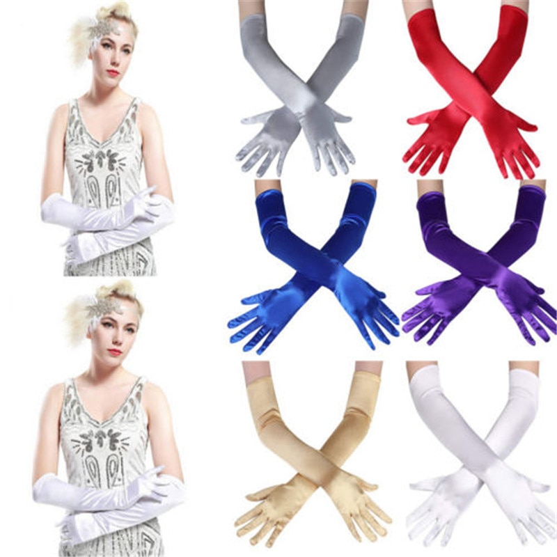 Women Satin Long Gloves Opera Ball Evening Party Prom Costume Glove Female solid