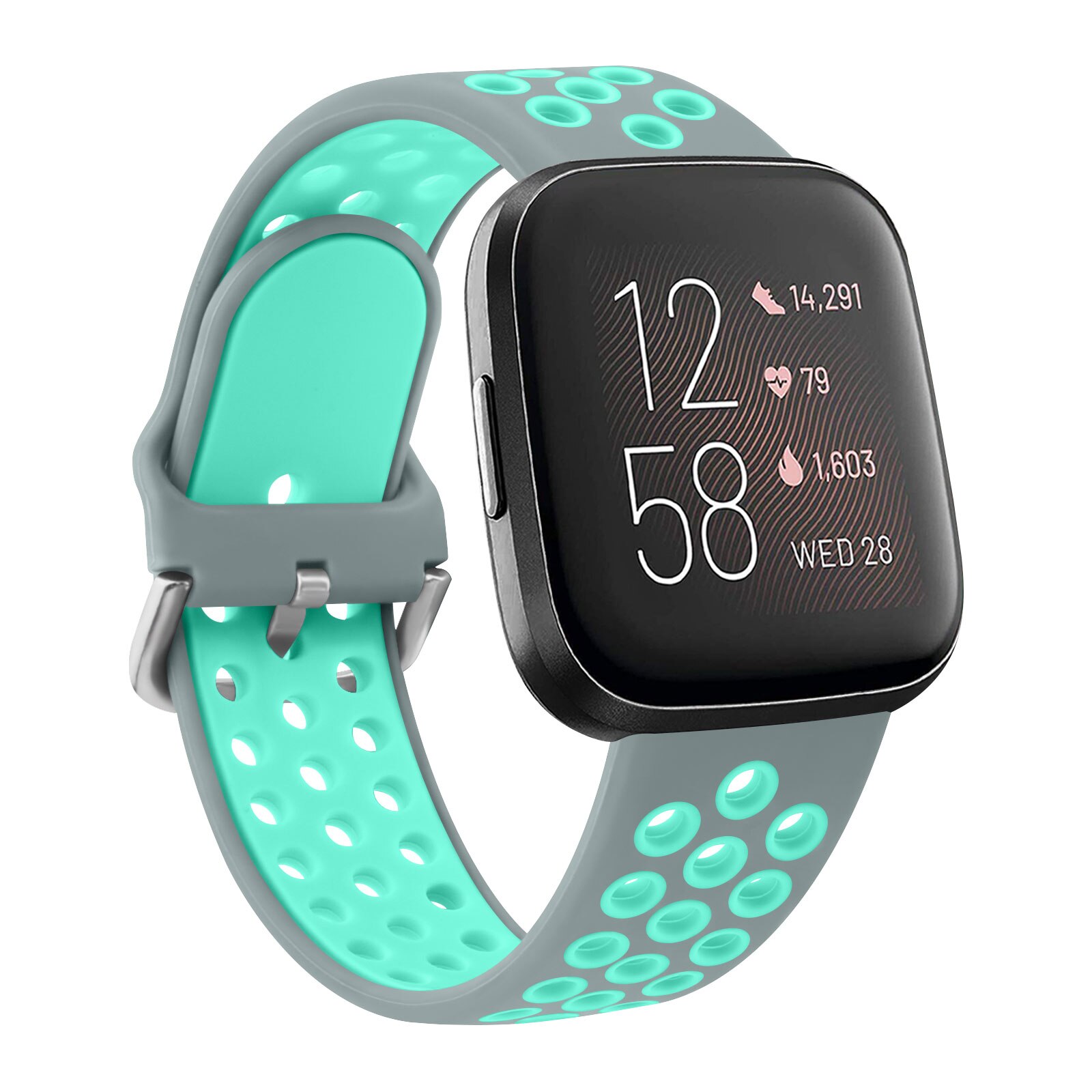 Doppel Farbe Silikon Band Für Fitbit Versa 2 Versa 1 Band Armbinde Schnalle Atmungsaktiv Armbinde Für Fitbit Versa Lite Correa: grau Blau / Größe S