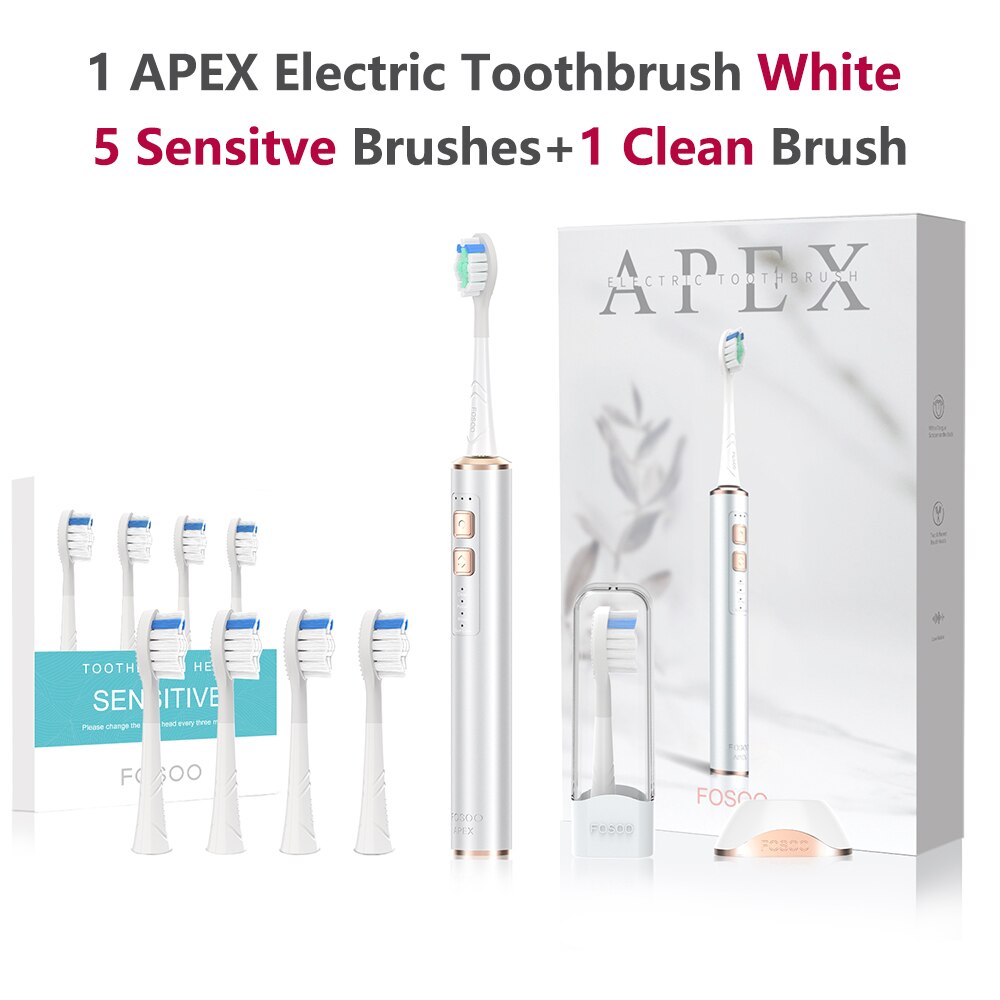 FOSOO – brosse à dents électrique sonique APEX 42000VPM, 2 Min, minuterie intelligente, autonomie de la batterie de 180 jours, 4 Modes de nettoyage, 2 têtes de brosse roses: WH Sens