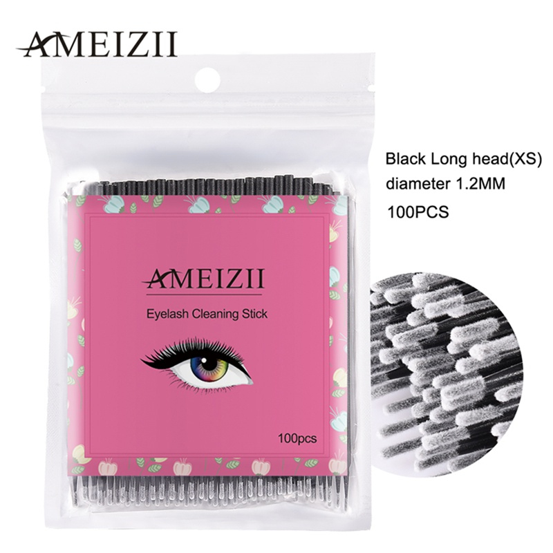 100 Pcs Wegwerp Wattenstaafje Dental Mircro Brush Mascara Wands Wimpers Cosmetische Wattenstaafjes Applicator Borstels: 01 Black XS