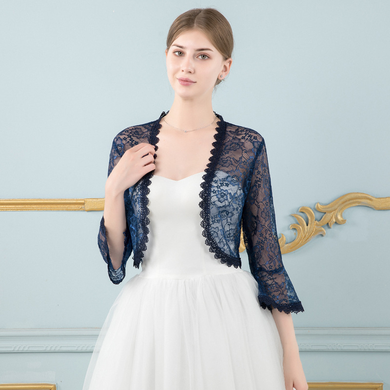 Schwarz Rosa Spitze Bolero Femme Mariage Appliqued Hochzeit Mantel Jacke Braut oben Abend Jacke Für Frauen: Marine Blau