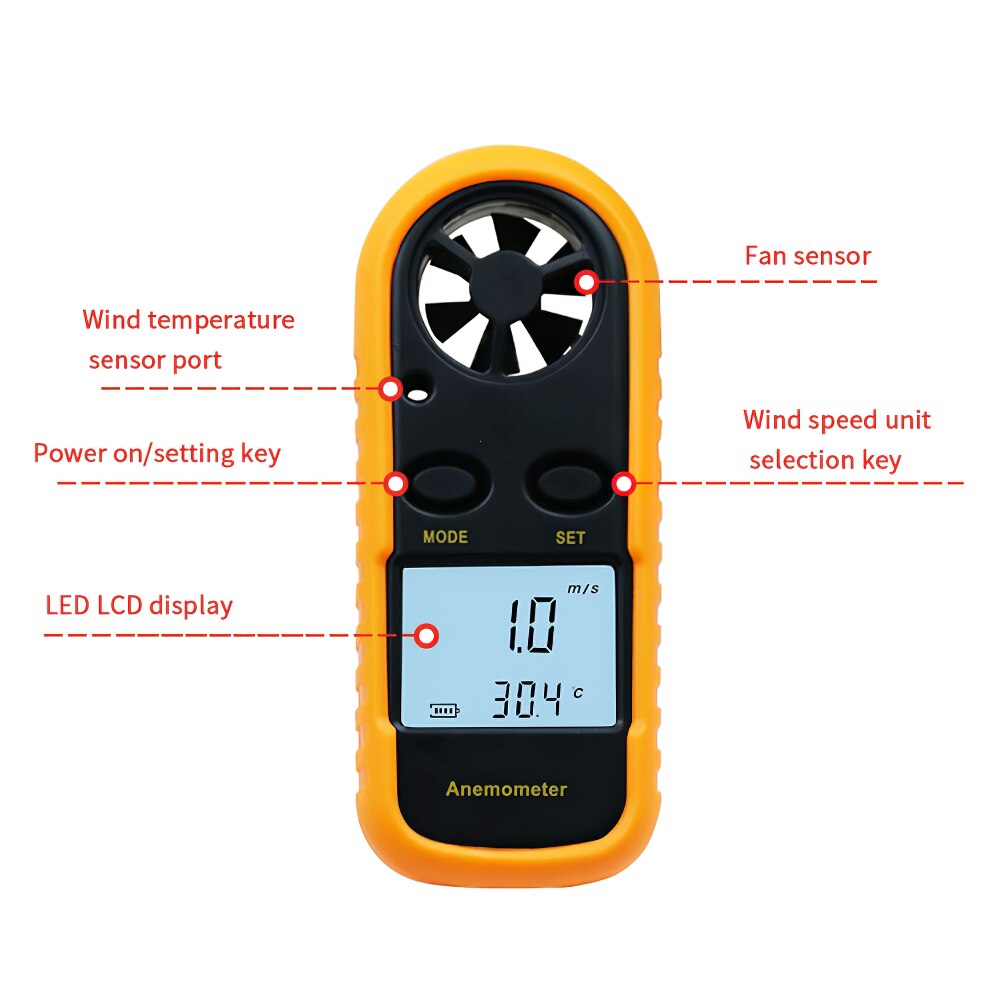 Portable Anemometer Thermometer GM816 Wind Meter Gauge Wind Meter 30m/S LCD Digital Flow Velocity Measurement Anemometers