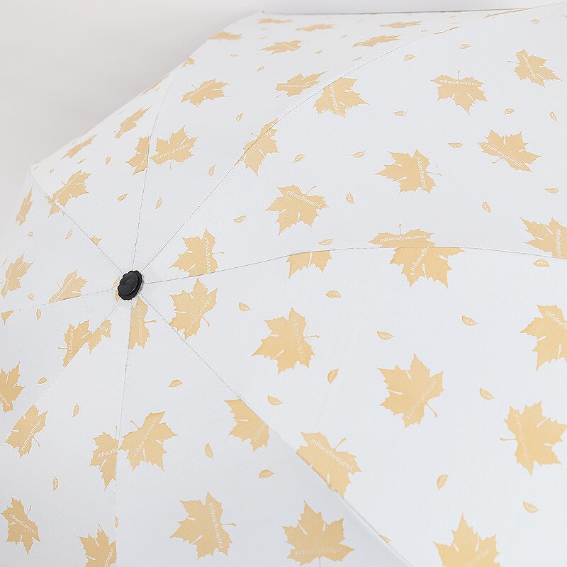 Opvouwbare paraplu Bloem paraplu UV bescherming Zon bescherming Drie-opvouwbare Paraplu esdoornblad Zwart en Wit