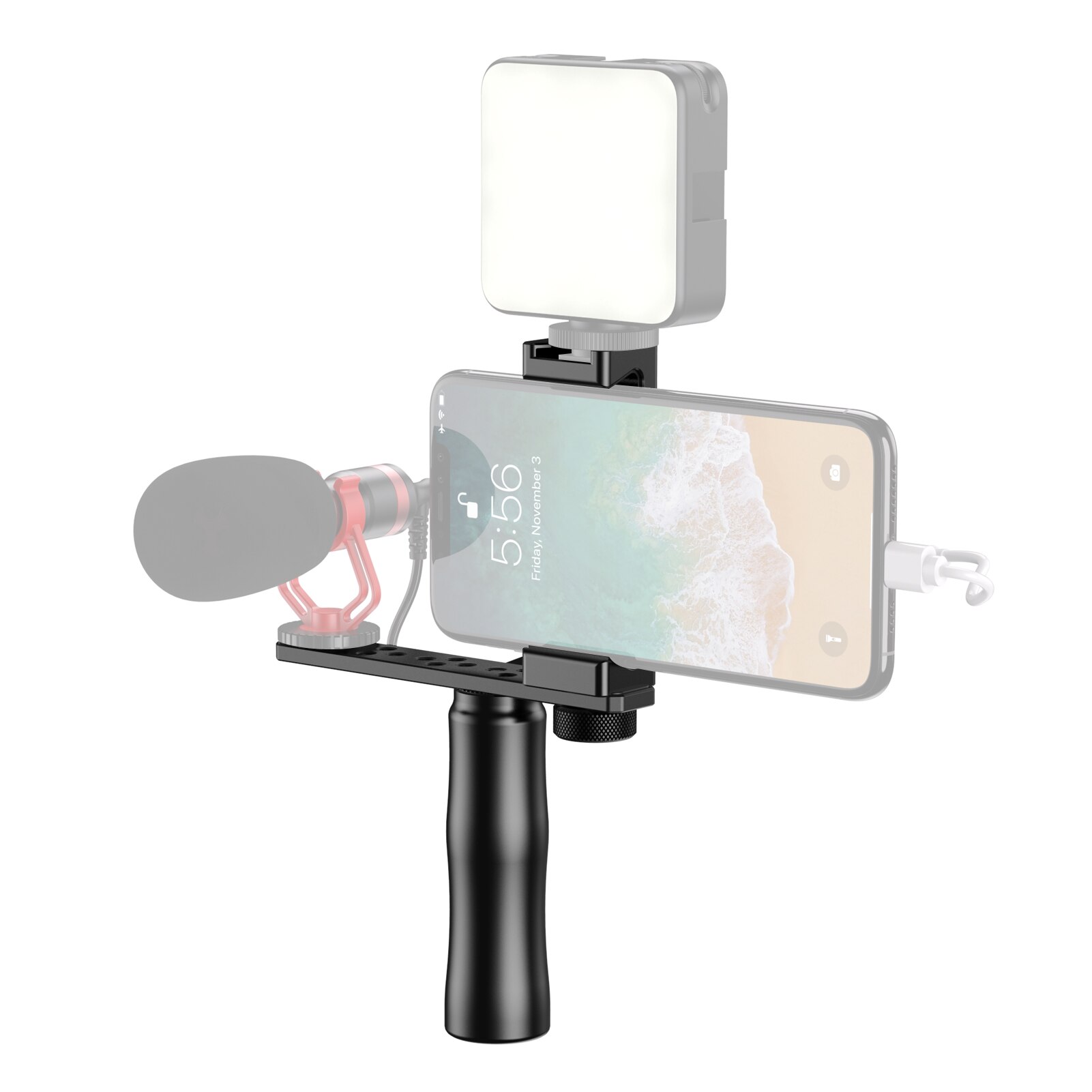 Smartphone Video Rig Filmmaker Grip Handle with Phone Holder Cold Shoe Extension Bracket Wrist Strap for Vlogging Video Record