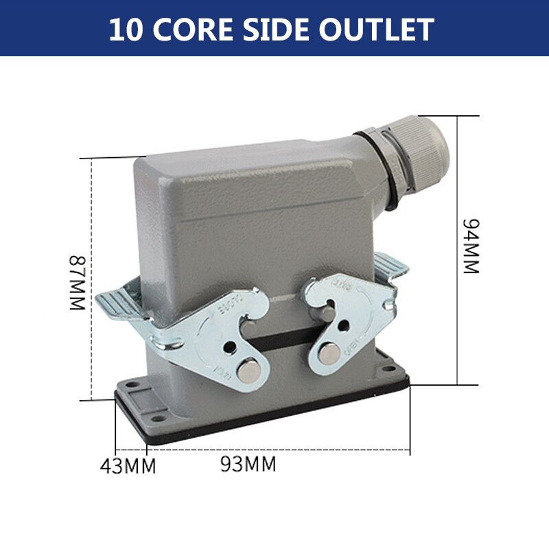 Rectangular Heavy Duty Connectors HDC HE 4 6 8 10 16 20 24 32 48 Core Pin 16A Waterproof Aviation Plug Top Side Line Connector: 10 core lateral line