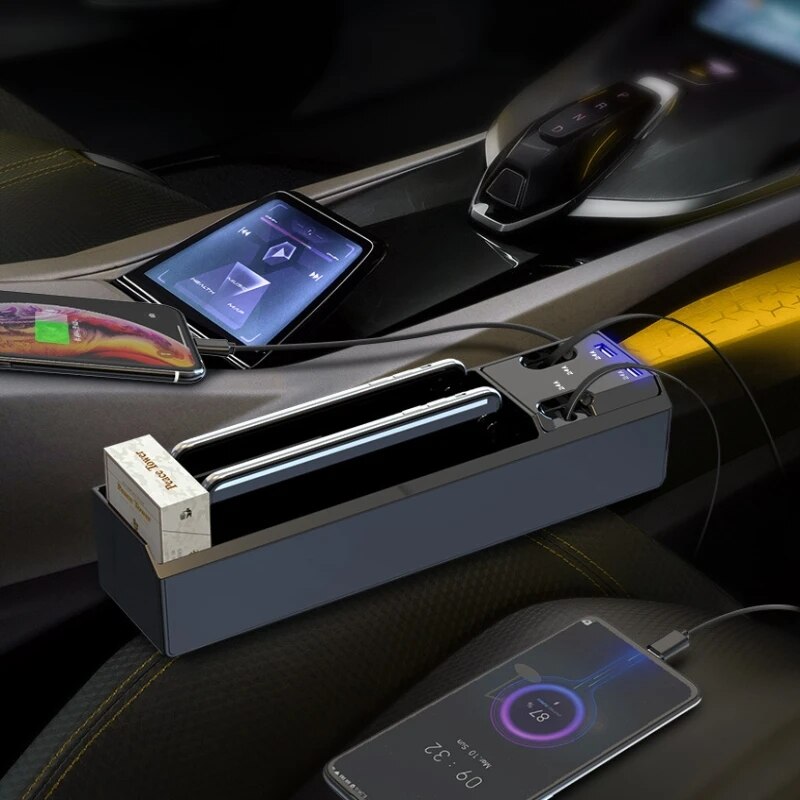 Dual USB Multifunctional Storage Box Phone Charger Car Automative Storage Case Health99