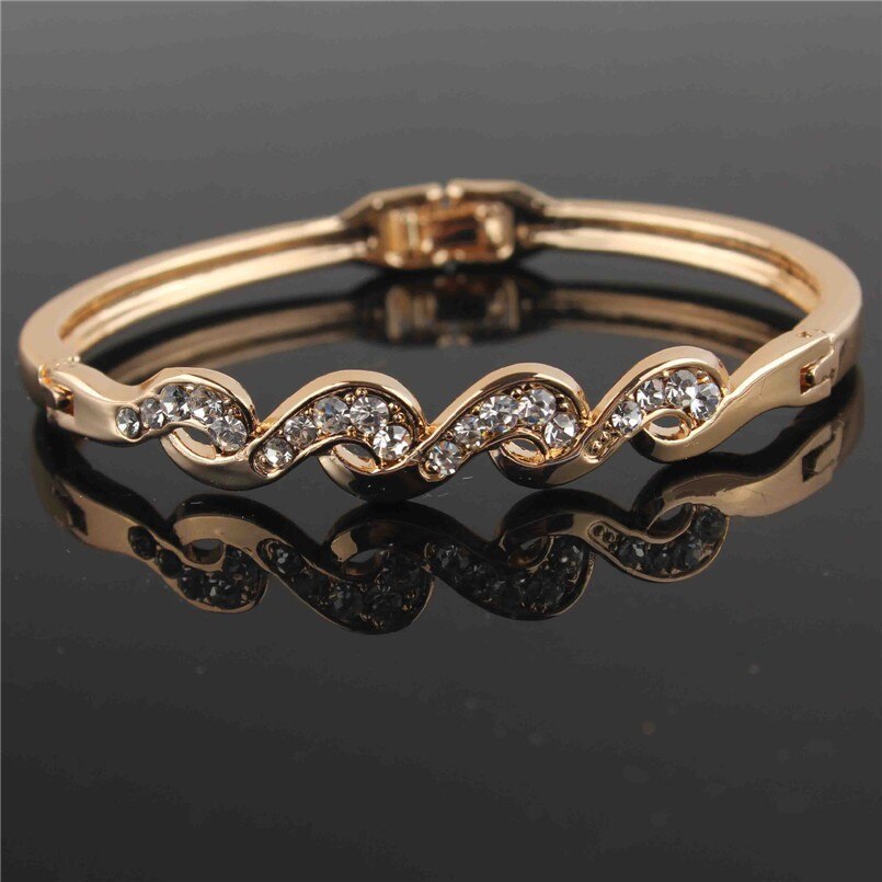 CZ Crystal Bowknot Charms Bracelets & Bangles for Women Rose Gold Color Wedding Party Bangles Jewelry pulseira feminina: 3144