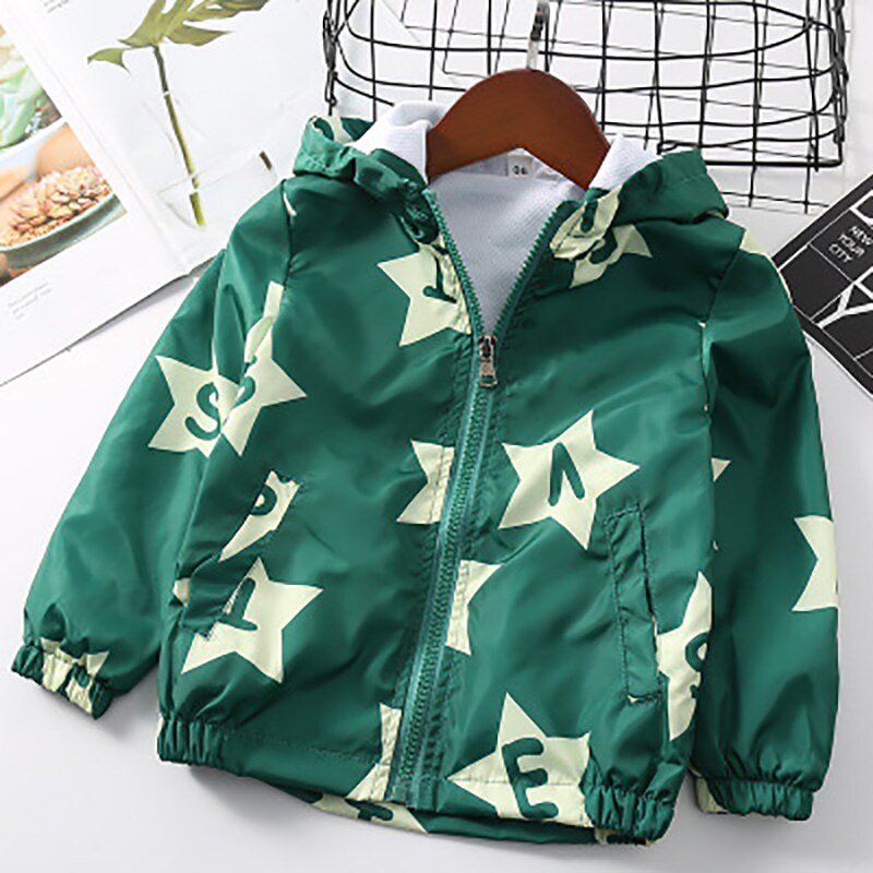 Boys Jacket Autumn Spring Baby Boy Coat dinosaur Cartoon Printed Long Sleeved Hooded Kids Outerwear Windbreaker for 2-7Y: BZ1064 green / 2T