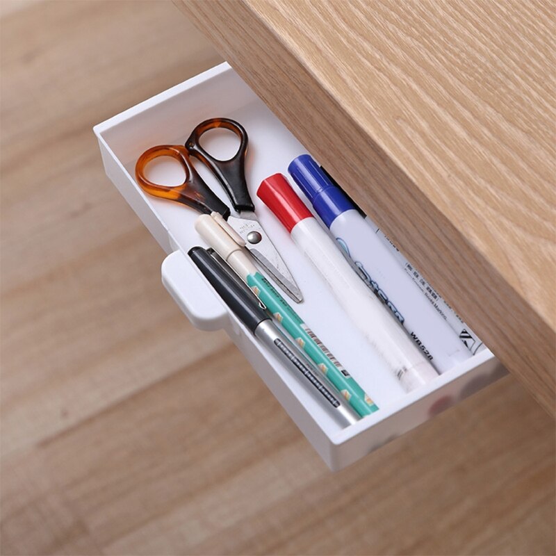 Under Desk Drawer Organizer Hidden Desktop Storage Box for Office Pen Holder Adhesive Kitchen Knife Fork Storage Tray S24 21