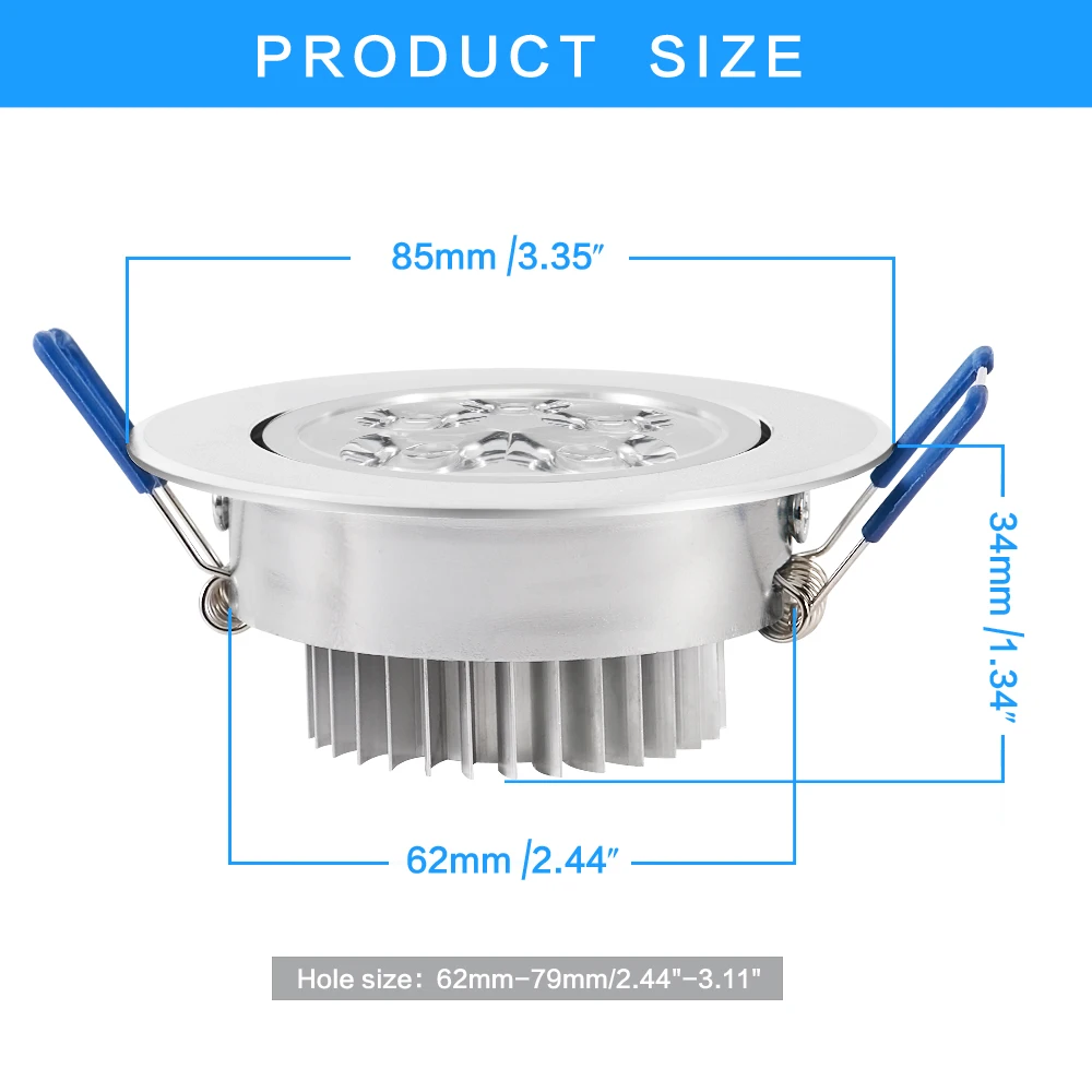 10 pakker/partier epacket 7-25 dages led spot led downlight dæmpbar lys forsænket dekoration loftlampe 110v 220v ac85-265v