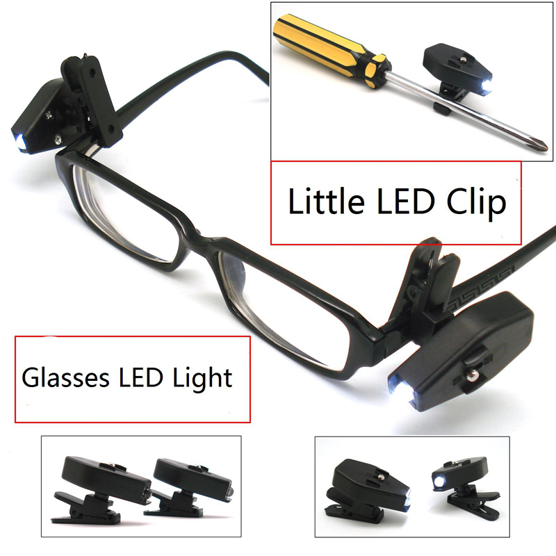 Mini Flashlight Glasses Eyeglass Clip Lantern Adjustable Universal Eyeglasses Lamp Flexible Book Reading Lights with Batteries