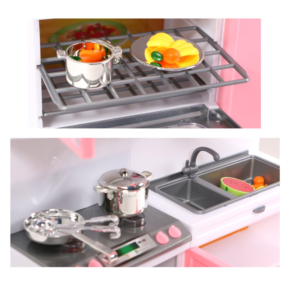 2 Pc/Set Kids Mini Doll House Furniture Toy Stove Fridge Kids Pretend Play Cooking Educational Toy Kid's with LED Music