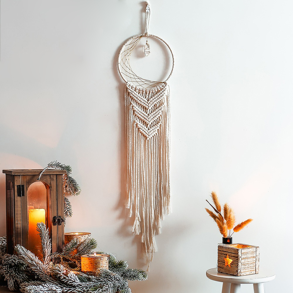 Boho Macrame Dream Catcher Giant Tapestry with Crystals Stones Moon Dream Catchers for Bedroom Bohemian Home Decor Wedding: GT135