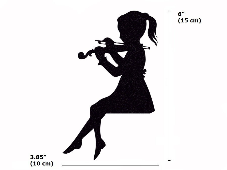 Smuk lille pige, der spiller violin, lyskontakt stofvægklistermærke og pige, der spiller violin, vægmærkat vinyl vægmaleri  ga316