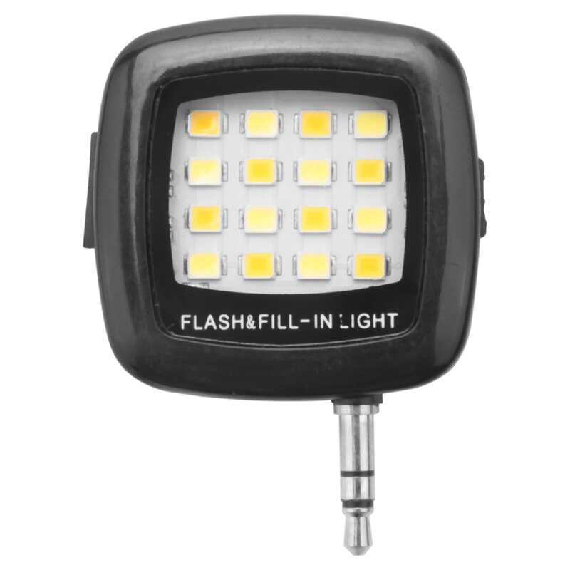 3.5Mm Smart Selfie 16 Led Camera Flash Licht Invullen Voor Mobiele Telefoon Zwart